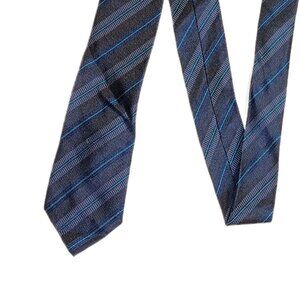 Bar III Silk Repp Tie Men’s 61” Black Gray Blue Striped Designer Skinny Tie New